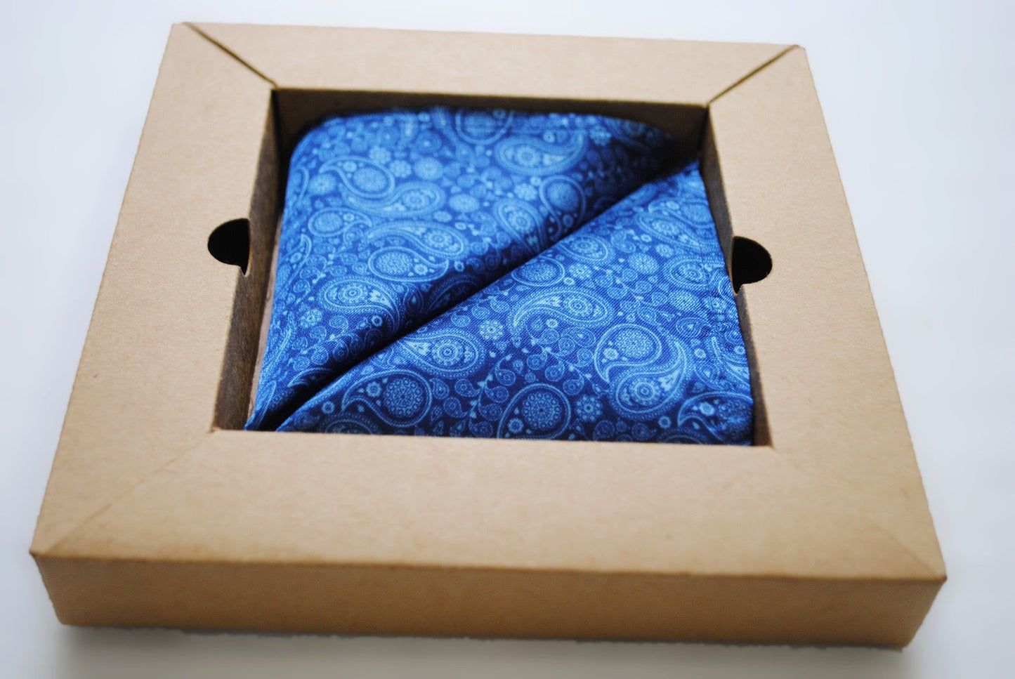 Vegan Pocket Square in Blue Paisley