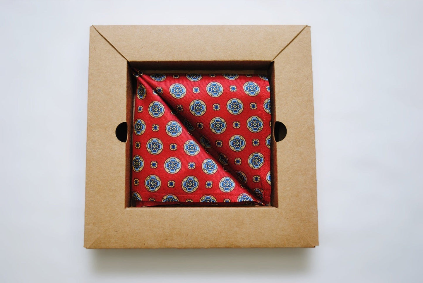Vegan Pocket Square in Red and Blue Spot
