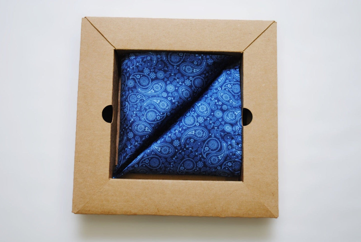 Vegan Pocket Square in Blue Paisley