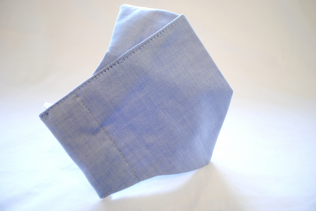 Egyptian Cotton Face Covering in Light Blue Herringbone