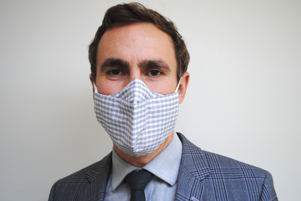 Egyptian Cotton Face Covering in Grey and White Check