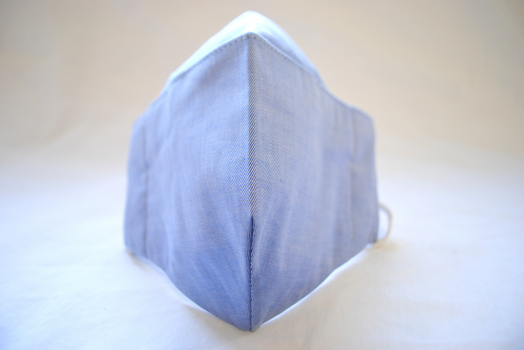 Egyptian Cotton Face Covering in Light Blue Herringbone