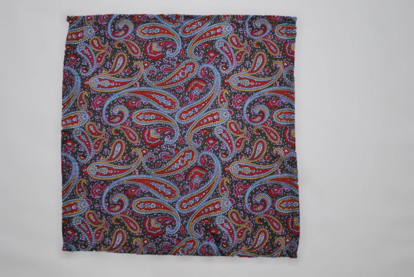 Vegan Pocket Square in Green and Multicoloured Paisley