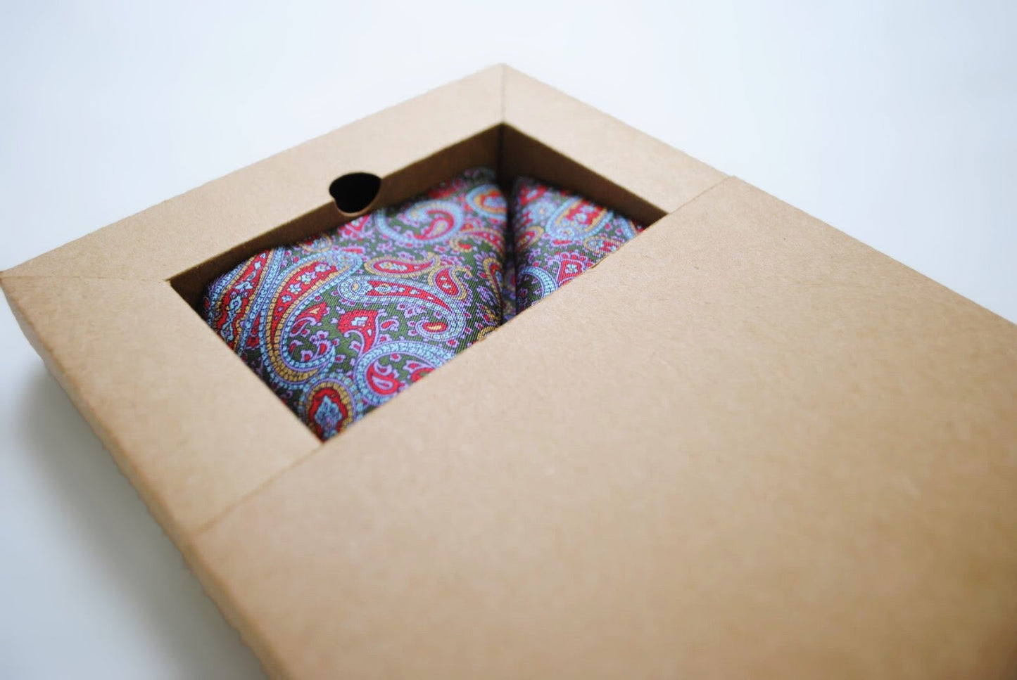 Vegan Pocket Square in Green and Multicoloured Paisley