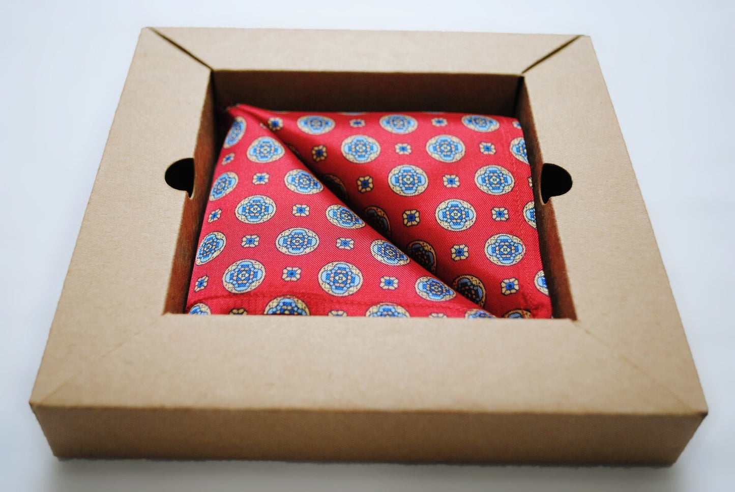 Vegan Pocket Square in Red and Blue Spot